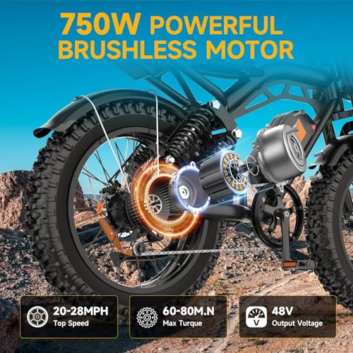 Image of High Power Electric Bike for Adults, 1500W-4000W Peak Ebike with UL Certified Battery, 20 inch Fat Tire Retro Scrambler Moped Style & Off-Road Electric Motorcycle, Full Suspension