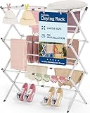 APEXCHASER Oversize Clothes Drying Rack, 3-Tier Drying Rack Clothing, Expandable Metal Laundry Drying Rack, Air Drying Rack, Clothes Rack, No install, 24lb Capacity, 14.9' D x 29.3' W x 39.3' H, White