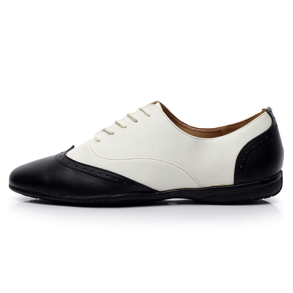 HIPPOSEUS Men's Latin Ballroom Dance Shoes Rubber Sole Wedding Party Dance Pums White,Model 9015,9.5 D(M) US