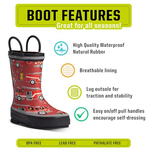 Western Chief Boy's Fire Truck Rescue Tread Loop Boot (Toddler/Little Kid/Big Kid) Red 4 Big Kid M2