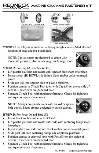 Redneck Convent Snap Pliers 73-Piece Set (Sockets, Caps, Eyelets, Studs) Button Fastener Installation Canvas, Marine, Heavy-Duty Fabric