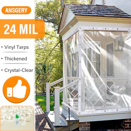 Image of Clear Tarps Heavy Duty Waterproof 8x8 FT Plastic Tarps with Grommets,Clear Vinyl Tarp for Covering Patio Porch Canopy Plant Cover,Outdoor Waterproof PVC Cover,Resistant UV,Resistant Vinyl Tarpaulin