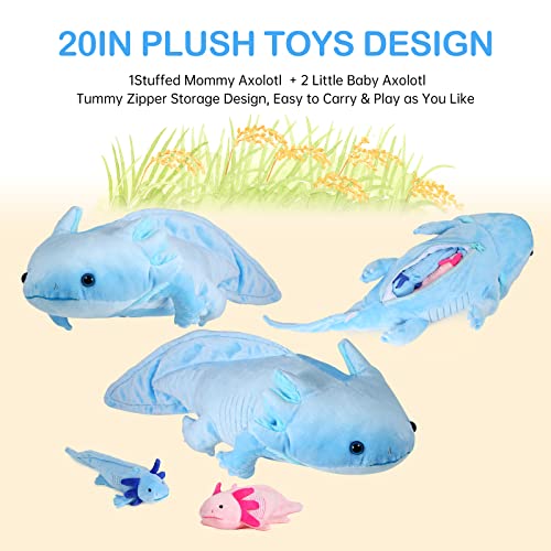 Lilizzhoumax Simulation Axolotl Plush Toy Set, Realistic Stuffed Animal with 2 Small Babies, Soft Zipper Playset - Image 2
