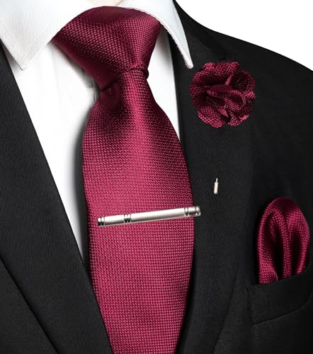 Image of JEMYGINS Mens Tie and Lapel Pin with Pocket Square Tie Clip Sets for Casual and Business 4PCS