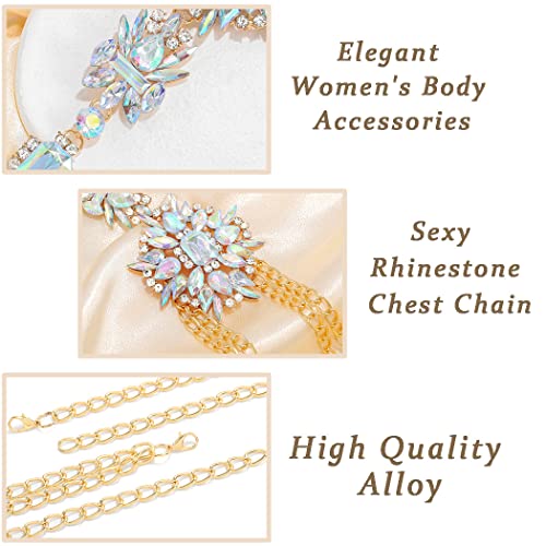 Vivilly Crystal Chest Chain Gold Rhinestone Body Chain Shiny Necklace Body Accessories Jewelry for Women and Girls - Image 4