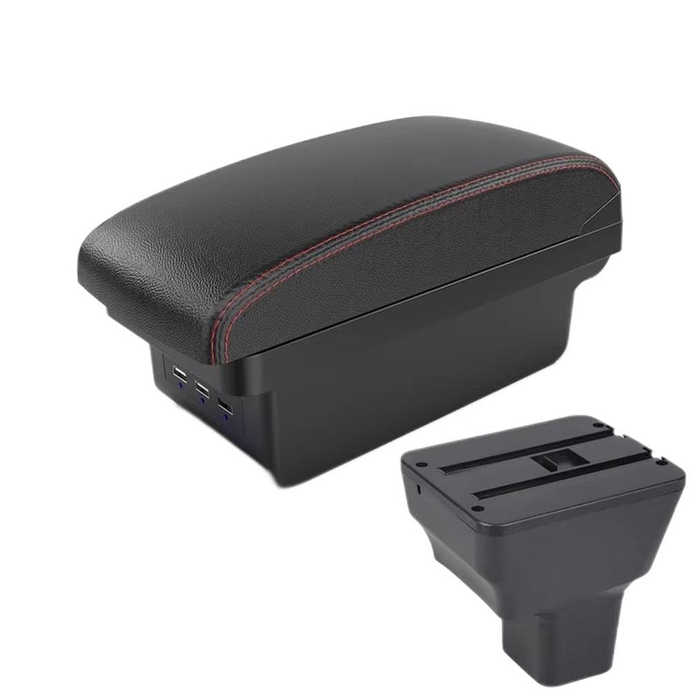 FSOZDBBPL For Nissan Kicks 2016-2021 Car Armrest Box Retrofit Parts Center Storage Box USB Interior Parts(B1 Black red 3 USB)