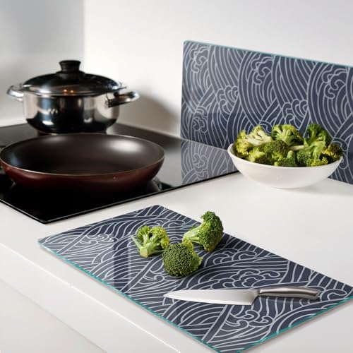 Planche à découper en verre 2x30x52 cm design chat et protège plaque de cuisson - 4
