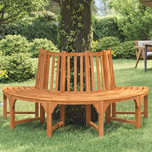 HUAKEHOM Baumbank Halbrund Outdoor Sitzbank Bank Gartenbank mit Rückenlehne Holzbank Parkbank Ø208 cm Massivholz Eukalyptus Holz