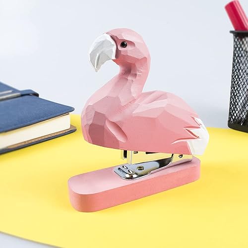 Miniatura 5 de Grapadora de animales de madera, estatua de arte de costura, escultura de estatua para la escuela y la oficina (flamenco)