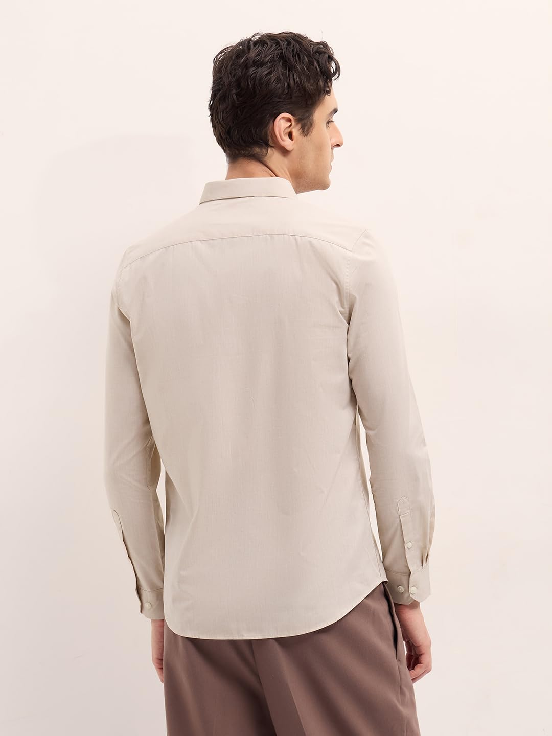 THE BEAR HOUSE Men's Cotton Solid Tailored Fit Formal Shirt Beige 1
