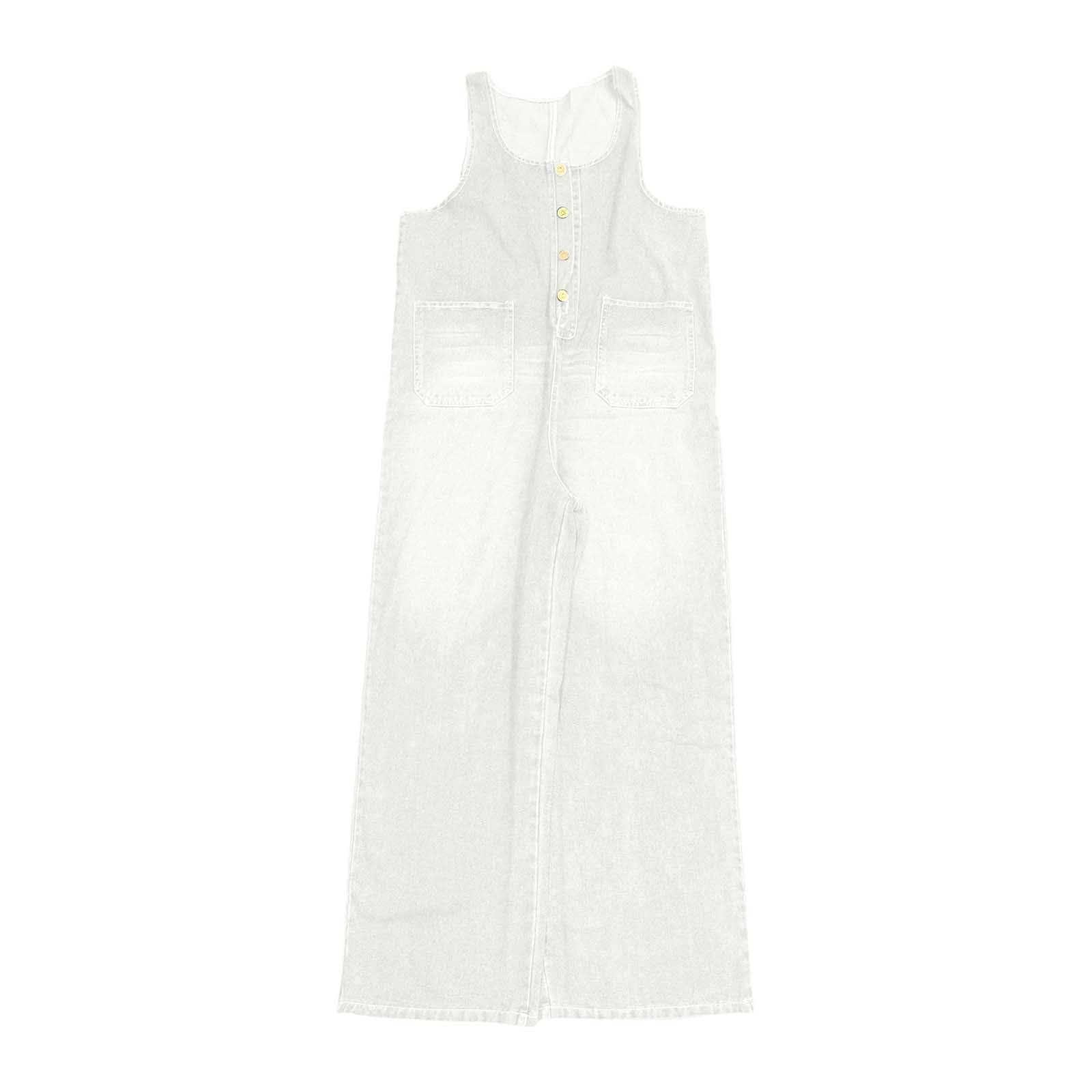 Genérico Monos De Vestir Mujer - Mono vaquero largo verano peto ancho sin mangas cuello U elegante botones bolsillos informal corte holgado para mujer