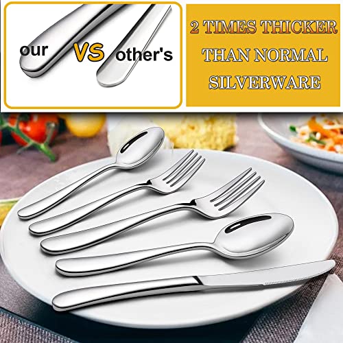 Lianyu 45-Piece Heavy Duty Silverware Set With Serving Utensils, Stainless Steel Flatware Set For 8 thumb #2