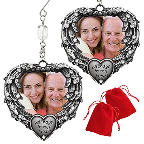 In Memory Photo Ornament - Always In My Heart - Angel Wings Picture Christmas Ornament - Sympathy Gifts - Bereavement Gifts - 2 Pack - Gift/Storage Bag Included #TOP14