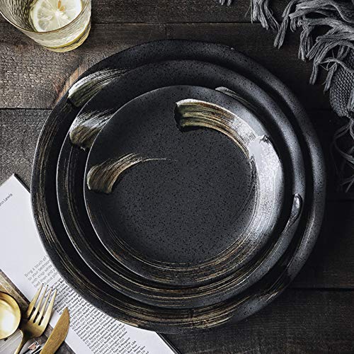 Ceramic Deep Plate,Japanese Household Tableware Dessert Cake Lotus Leaf Soup Plate Personalized Salad Plate Hotel Tableware Easy-To-Clean Soup Plate,Black,303.2 #TOP1