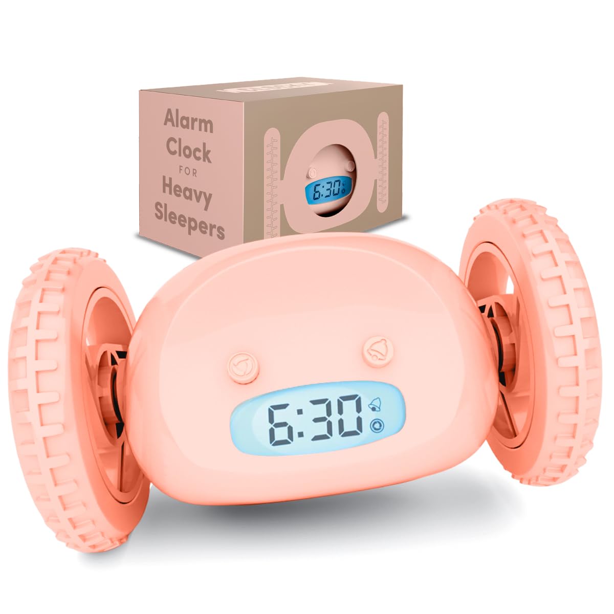 CLOCKY Extra Super Loud Alarm Clock for Heavy Sleepers Adults Kids Teens Bedroom, Move Jump Roll Run Away Easy to Set Smart Digital Alarm Clock on Wheels -Funny Gag Gift (Pink) | Runaway Clock That Jumps & Runs to Wake You Up | Funny Unique Gift for Adults, Teens & Kids Bedrooms, Pink