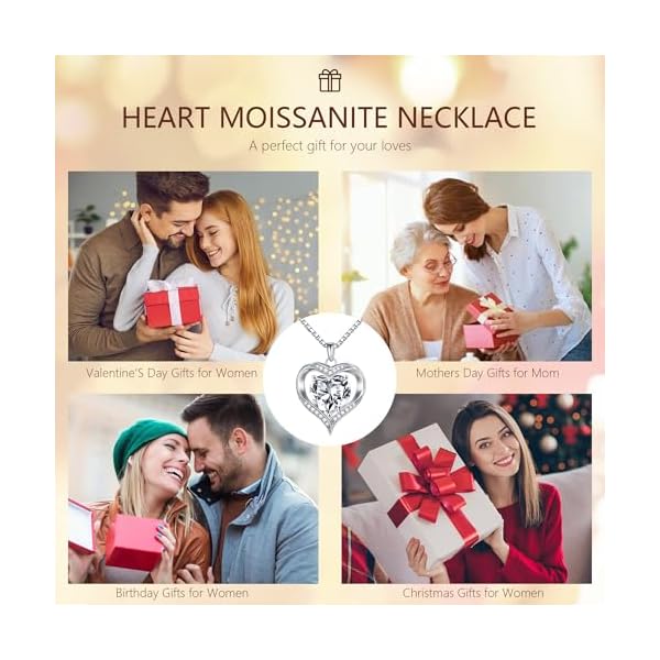 MOOSEA Moissanite Heart Pendant Necklaces for Women, 1-3ct D Color VVS1 925 Sterling Silver Anniversary Birthday Gifts for Women Wife Girlfriend Jewelry Moissanite Necklace - Image 7