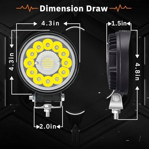 Image of Round LED Off Road Lights, 4 Inch 12V 24V LED Tractor Work Lights Pods, 120W 10000lm Offroad Driving Lights for Truck ATV UTV RV OTR Boat Pickup Golf Cart, 10PCS