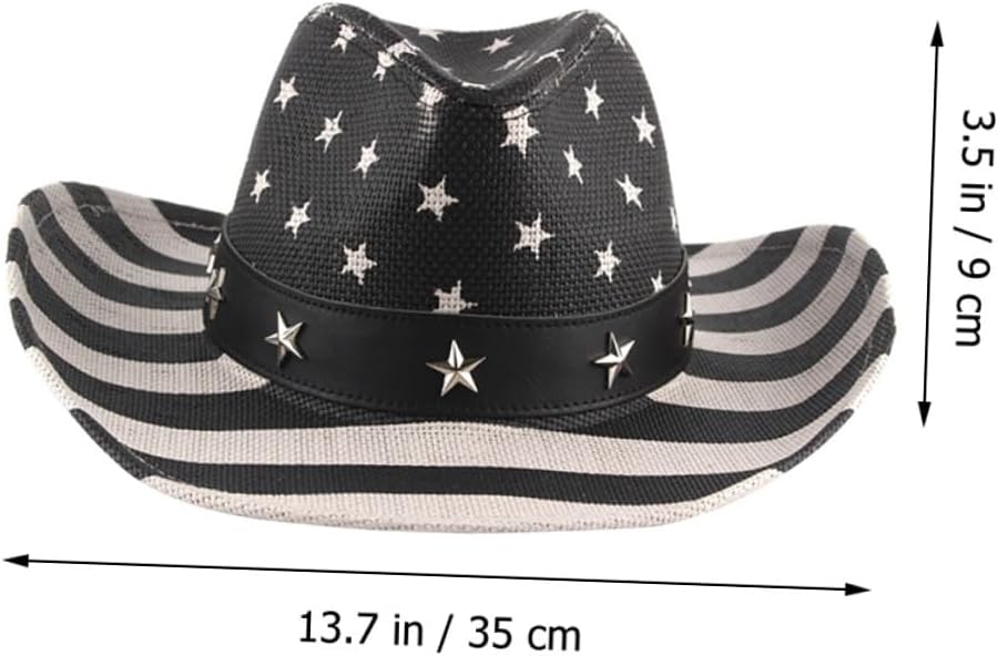 BESPORTBLE American Flag Western Cowboy Hat Straw Fedora Multi-Functional Men Women Summer Sun Hat with Black Stripe for Independence Day Outdoor