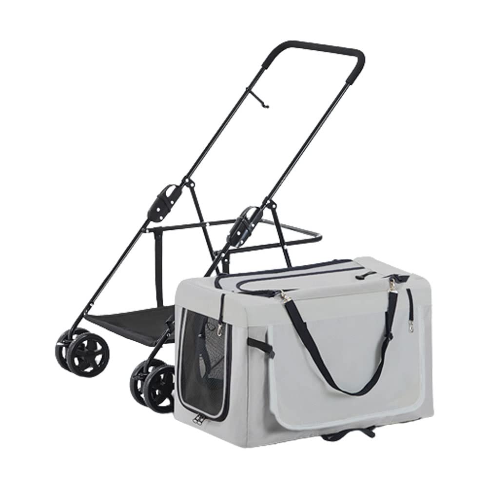 Dog Cat Stroller Pet Carriers Bag Jogger Strolling Cart for Small Medium Dogs Cats Travel Camping 4 Wheels Lightweight Folding with Soft Pad Up to 20KG/44-pounds (Color : Graey)