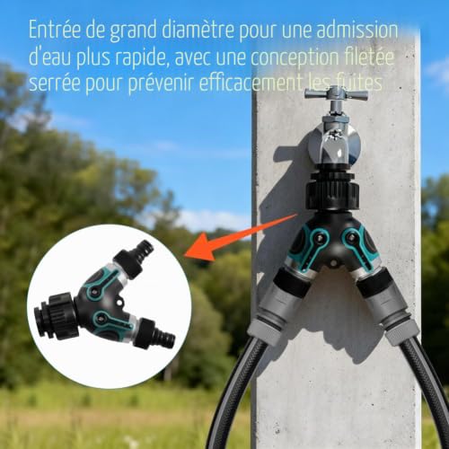 Tulov Répartiteur d'eau 2 Voies avec vannes pour robinets 1/2", 3/4" et 1" – vue 4