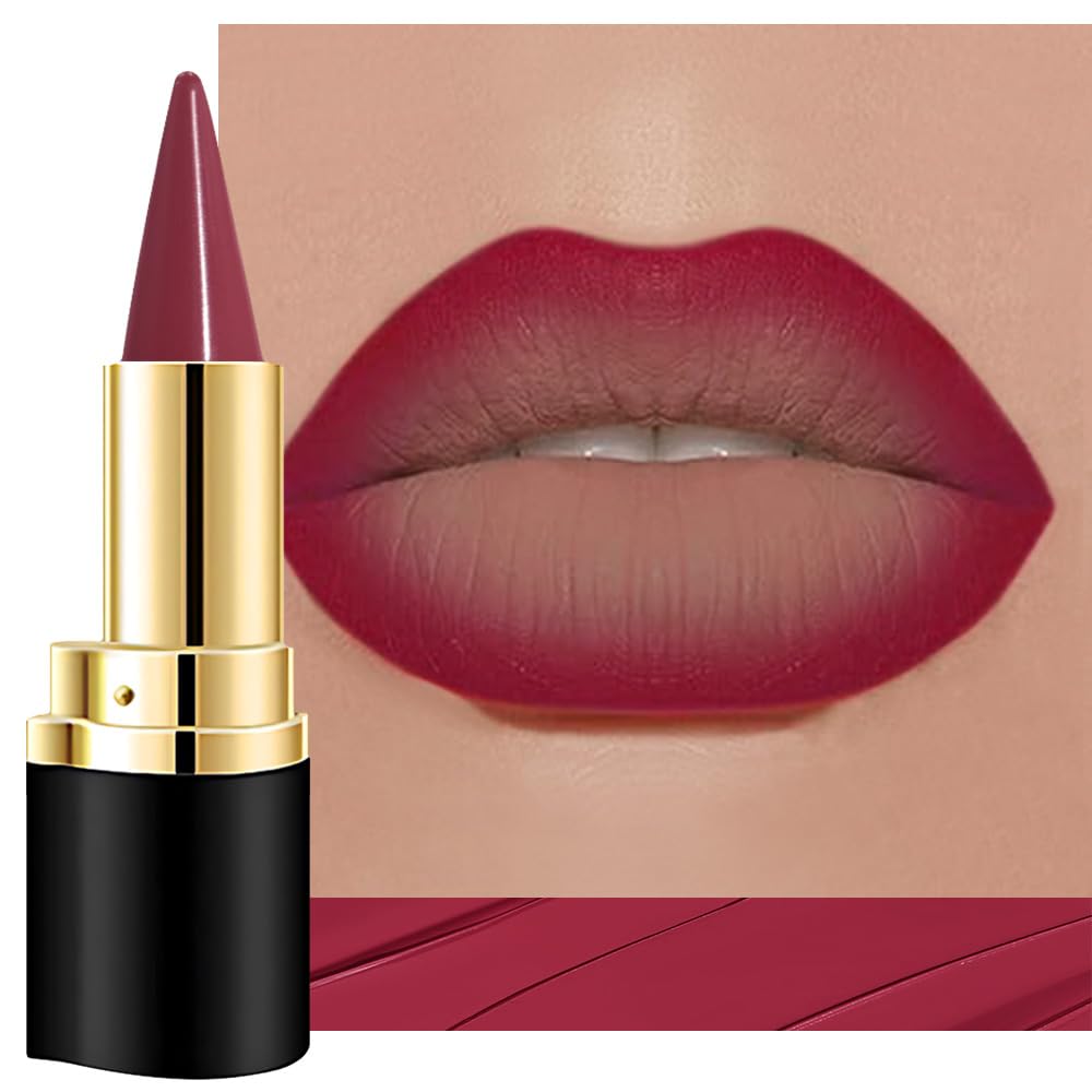 Kaely Plum Red Gradient Matte Lipstick Lip Liner Pencil for Women, 2in1 Flawless Contour Gradual Ombre Effect Lip Pencil Makeup Waterproof, labiales