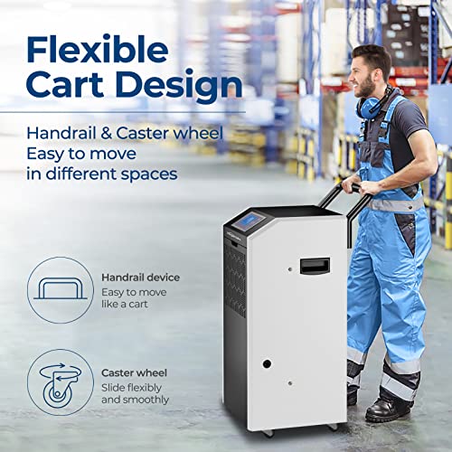 Hogarlabs Commercial Dehumidifier Up To 180 Pints For 8000 Sq. Ft Large Space, Dehumidifiers For Basement With Drain Hose And 1.58 Gallon Water Tank For Basement, Shop, Crawl Space, Cellar Warehouse Commercial. White #TOP3