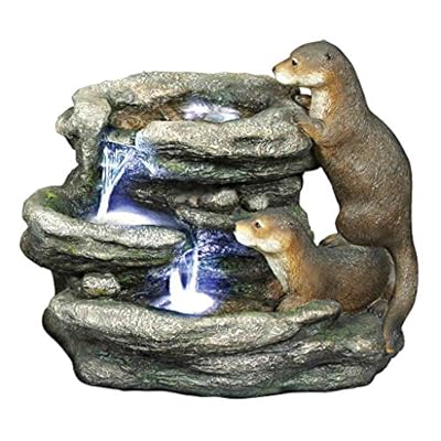 Design Toscano DW97060 Water Fountain with LED Light - Bright Waters Otters Garden Decor Fountain - Outdoor Water Feature,antique stone