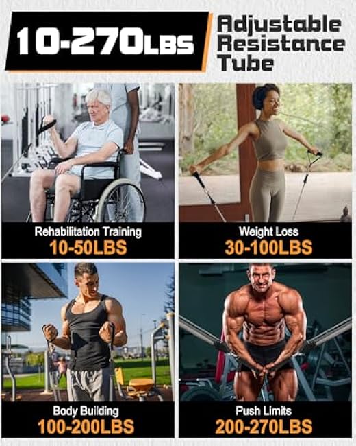 6Pcs Resistance Bands, Workout Bands 270lbs, Exercise Bands with Handles/Door Anchor/Ankle Straps/Bag/Poster for Men, Heavy Resistance Bands for Working Out at Home