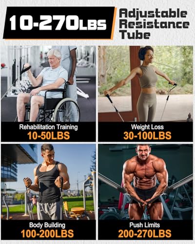 Fitense Resistance Bands Set Men 6PCS - Exercise Bands 270 LBS, Fitness Band with Handles/Door Anchor/Ankle Straps/Bag/Poster, Heavy Resistance Bands for Working Out & Shape Body at Home Gym - Image 5