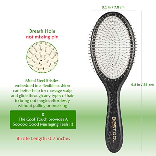 BESTOOL Hair Brush, Paddle Detangler Brush with Metal Bristles for Women/Men/Kids Detangling & Massaging, Anti Static, Best for All Hair Types Wet & Dry Daily Use (Oval) - Image 4