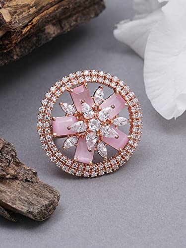Image of Karatcart Platinum Plated Elegant Austrian Crystal Adjustable Leaf Ring for Women and Girls