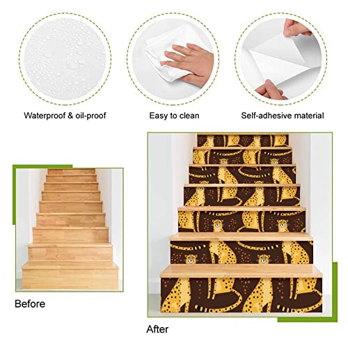 Cheetahs, Leopards Stair Stickers Printed Peel And Stick Stair Riser Decals Staircase Murals Wall Sticker Decorate 2 Set #TOP3