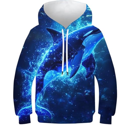 Sweat dauphin phosphorescent imprimé 3D pull à capuche lumineux nuit enfant