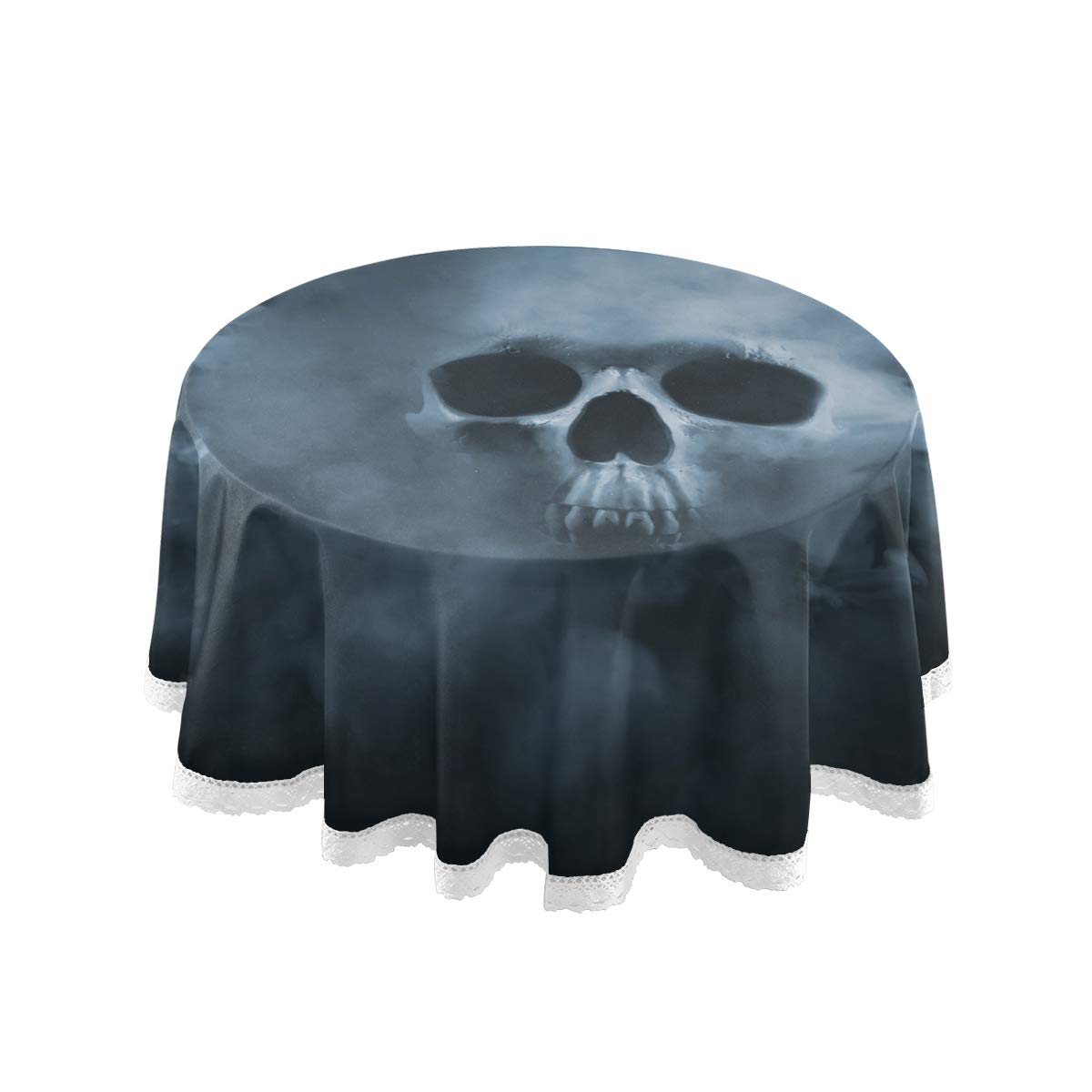 Nander Scary Skull Tablecloth - 60" Inch Round Tablecloths for Circular Table Cover in Washable Polyester - Great for Parties, Holiday Dinner