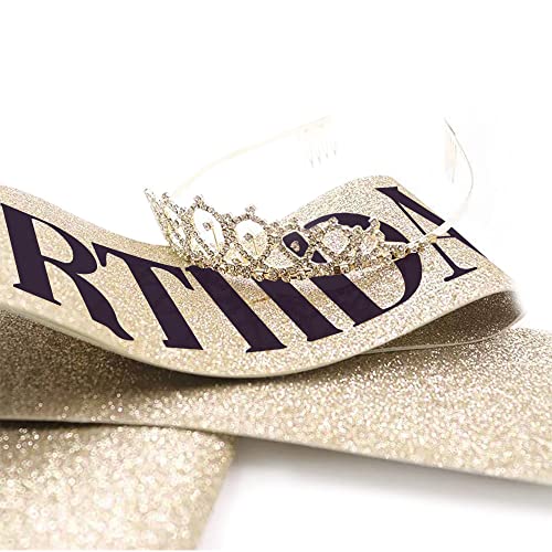 YIDOMDE Tiara gouden verjaardagssjerp voor meisjes, verjaardag, sjerp, kroon, verjaardag, hoofdtooi, meisjes, verjaardagscadeau, queen, haaraccessoires voor feesten, bruiloft en bruid - Image 6