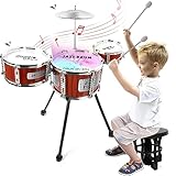 Schlagzeug Kinder Trommel Set, Musik Kinderschlagzeug Musikinstrumente Set, Jazz Rock Drum Set, Baby Percussion Lernspielzeug Schlagzeug Geschenk für Kleinkinder 1 2 3 4 5 6+ Jahr Jungen Mädchen