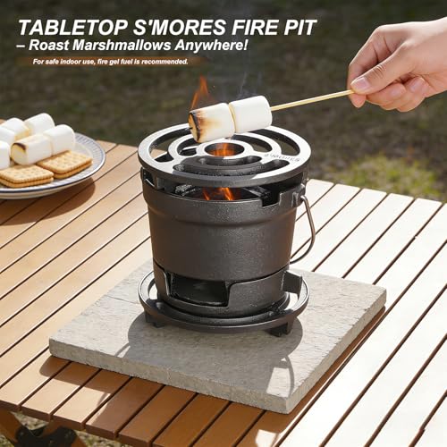 2-in-1 Hibachi Grill & S'mores Maker, 100% Pre-Seasoned Cast Iron, 6.5" Mini Small Portable Charcoal BBQ Grill for Outdoor Camping - 2 Heights, Draft Door by IronMaster - Used condition - Image 3