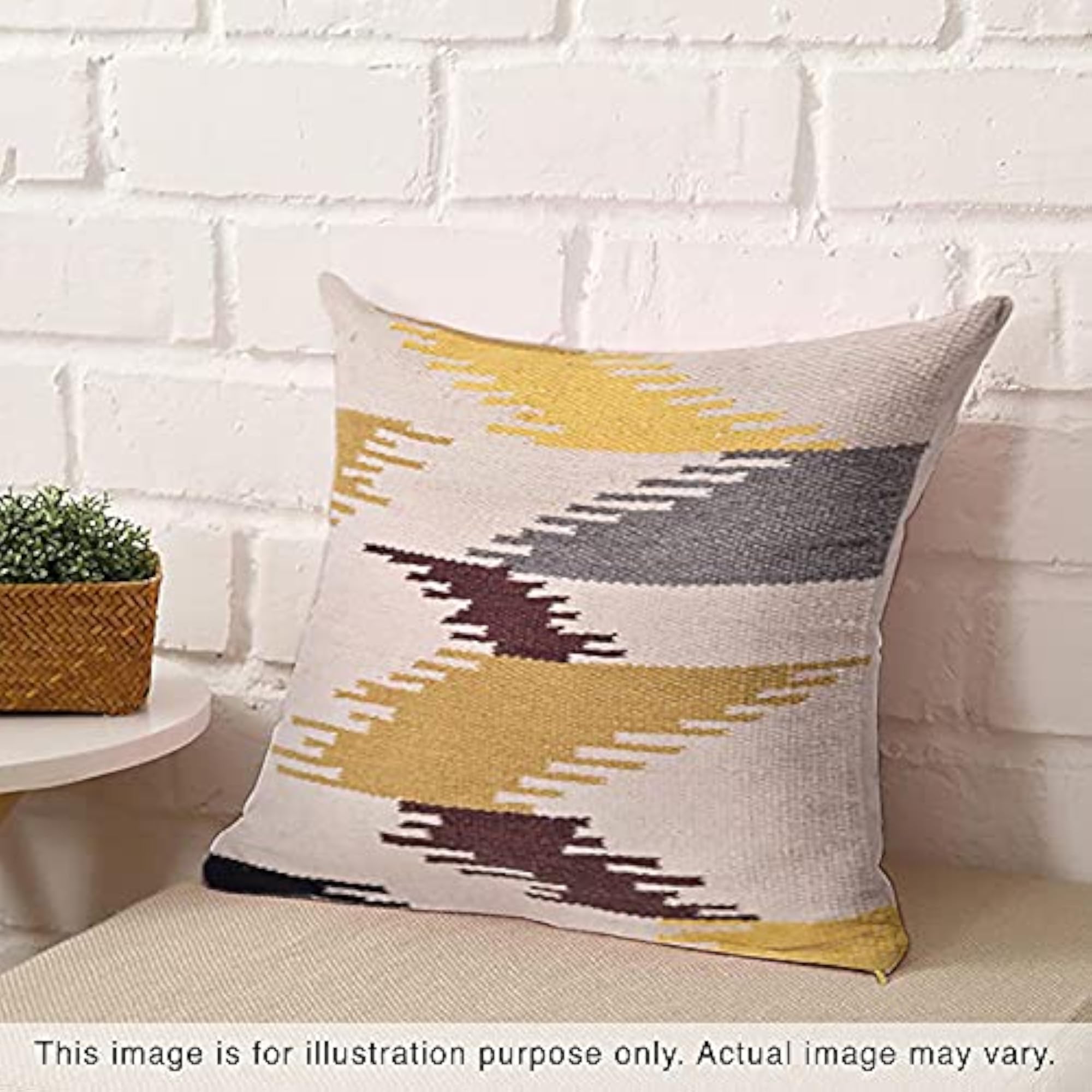 Beige & Yellow Flatweave Wool Cushion Dhurrie