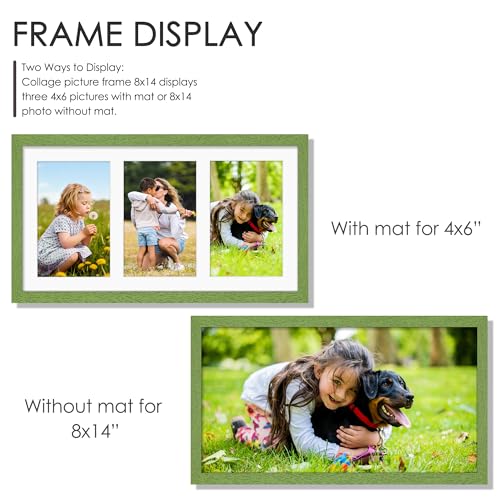 Image of DUENPY 8x14 Collage Picture Frame 4x6 Collage Picture Frame Displays Three 4x6 inch Photos or 8x14 (Without Mat) for Available Horizontal Wall Mounting Display and Vertical Green
