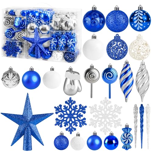 Elvior 130er Set Premium Weihnachtskugeln Blau Kunststoff...
