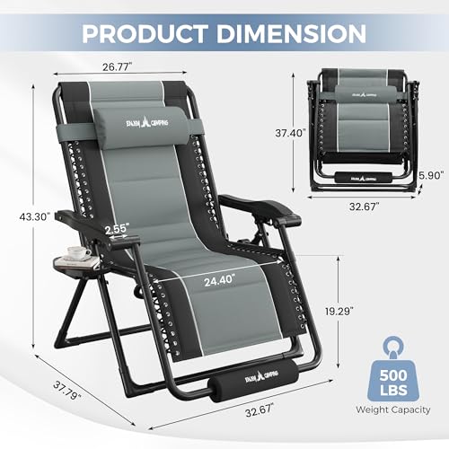 Image of UDPATIO Oversized Zero Gravity Chair Outdoor Padding Folding Recliner