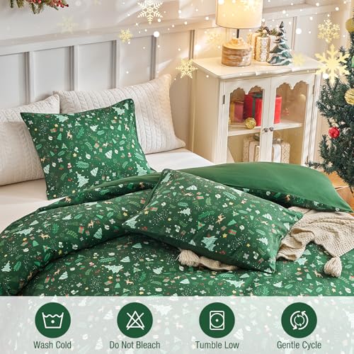 Image of Lekesky Christmas Duvet Cover Queen Size 3-Piece, Green Tree