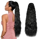 ISWEET - Long Hair Ponytail Extension - 26” Natural Black Claw Clip in Pony Tails Hair Extensions -