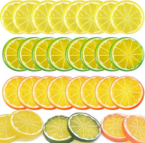 LATRAT Lot de 30 faux tranches de citron garnir fruits artificiels, petit modèle de fruits pour la maison, la cuisine, la table, la fête, la décoration, la photographie, les accessoires