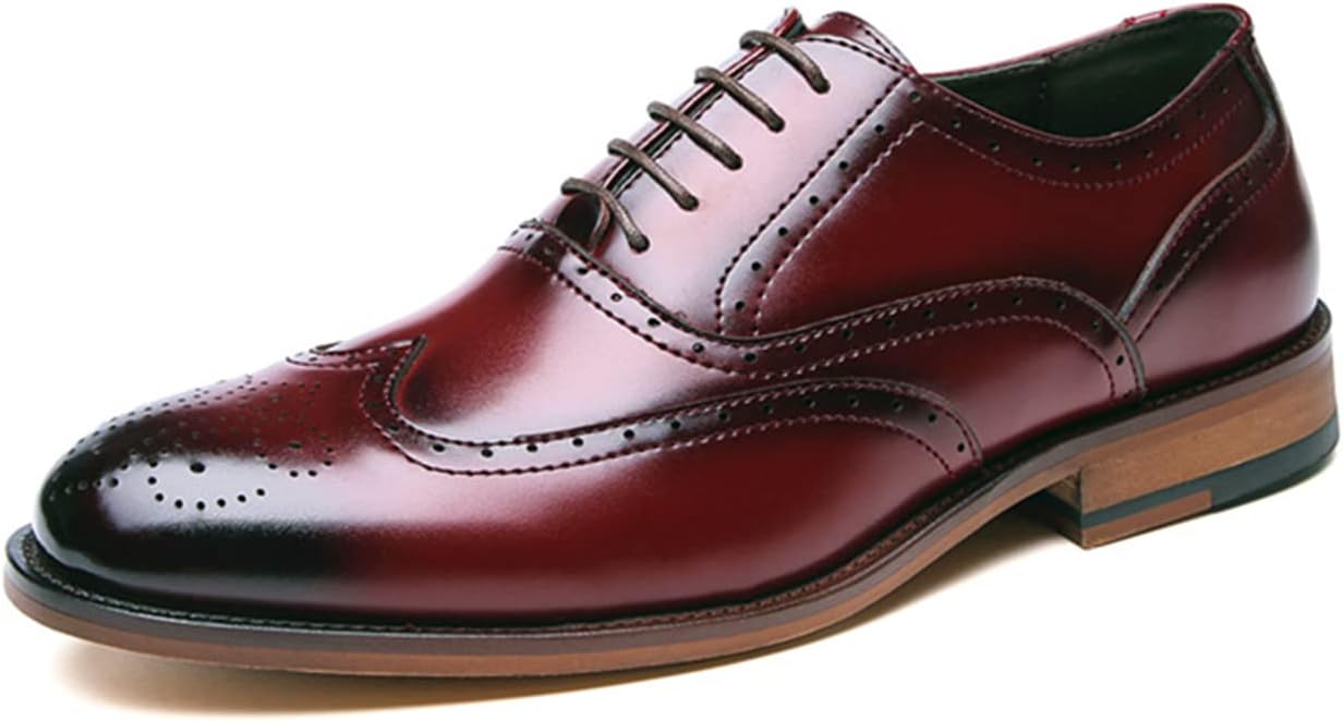メンズレザーブローグレースアップファッションオックスフォードドレスシューズウェディングパーティーシューズオフィスワークビジネスシュー