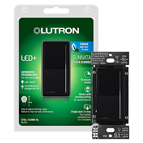 Lutron Sunnata Touch Dimmer Switch With Led+ Advanced Technology, For Led, Incandescent And Halogen, 3 Way/Multi Location, Stcl-153M-Bl, Black #TOP28