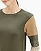 Cable Stitch Women's Contrast-Sleeve Cotton Sweater - Crewneck Long Sleeve Knitted Pullover Top (Small, Olive)