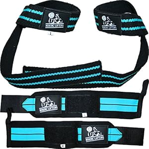 Wrist Wraps + Lifting Straps Bundle (2 Pairs) for Weightlifting, Crossfit & Gym
