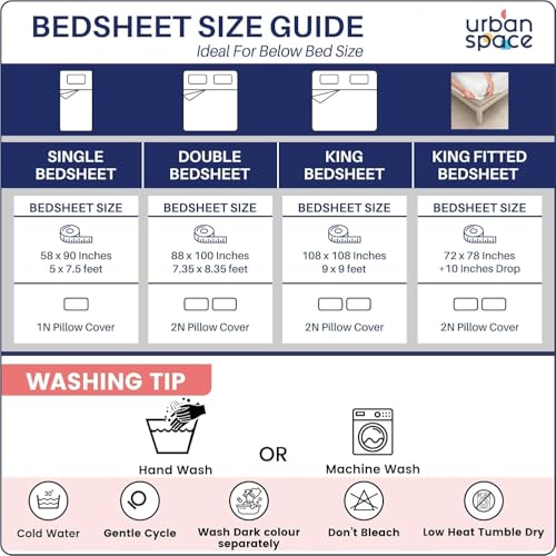 Image of Urban Space Serene 200 TC 100% Cotton Bedsheet for Double Bed, Queen Size Bed Sheet with 2 Pillow Covers Floral(Drops Mustard, Size 88 x 100 inches)