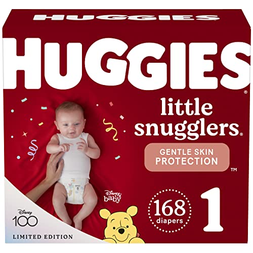 Image of Huggies Little Snugglers Baby Diapers, Size 1 (8-14 lbs), 168 Ct, Newborn Diapers